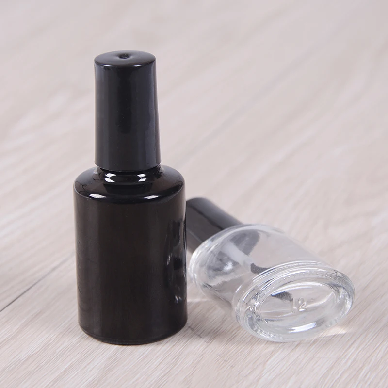 

1PCS 10/15ml Empty Nail Glass Bottles With Brush Black Transparent Glass With A Lid Brush Nail Polish Bottle Cosmetic Containers