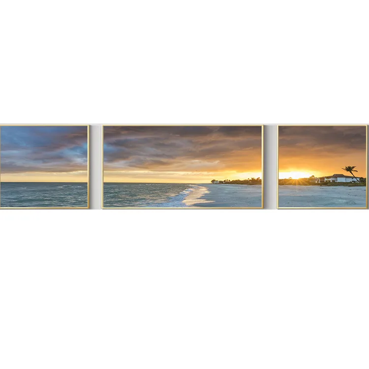 

Living room decoration painting sofa background mural hanging painting sea view wall painting plane framed sea triplet