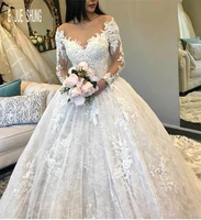 e jue shung vintage arabic ball gown wedding dresses scoop neck long sleeves lace appliques bridal gowns vestido de noiva