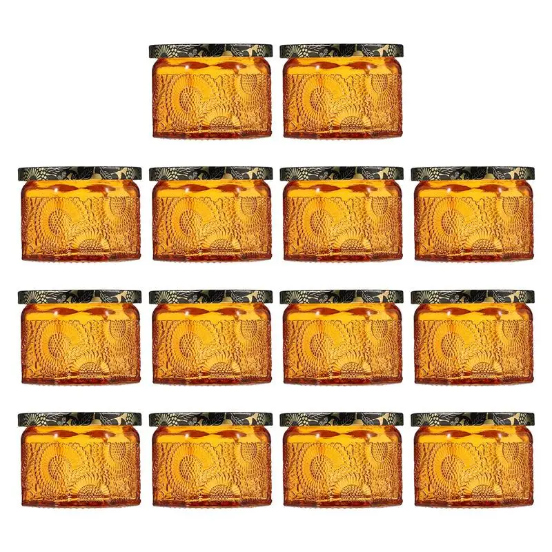 

14pcs Embossed Glass Candle Containers Empty Round Candle Making Jars With Lids