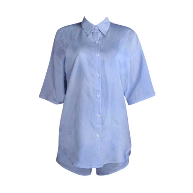 

Fashion Women's Solid Color Single-Breasted Short-Sleeved Shirt Shorts Loose Leisure Suit