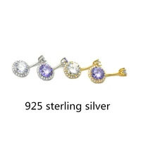 925 sterling silver belly button bar navel ring round zircon s925 purple cz gem earring belly piercing