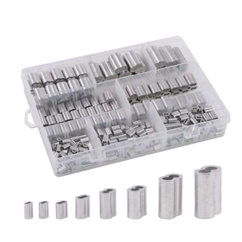

315Pcs 8 Sizes Aluminum Crimping Loop Sleeve Double Barrel Ferrule for Wire Rope 85DA