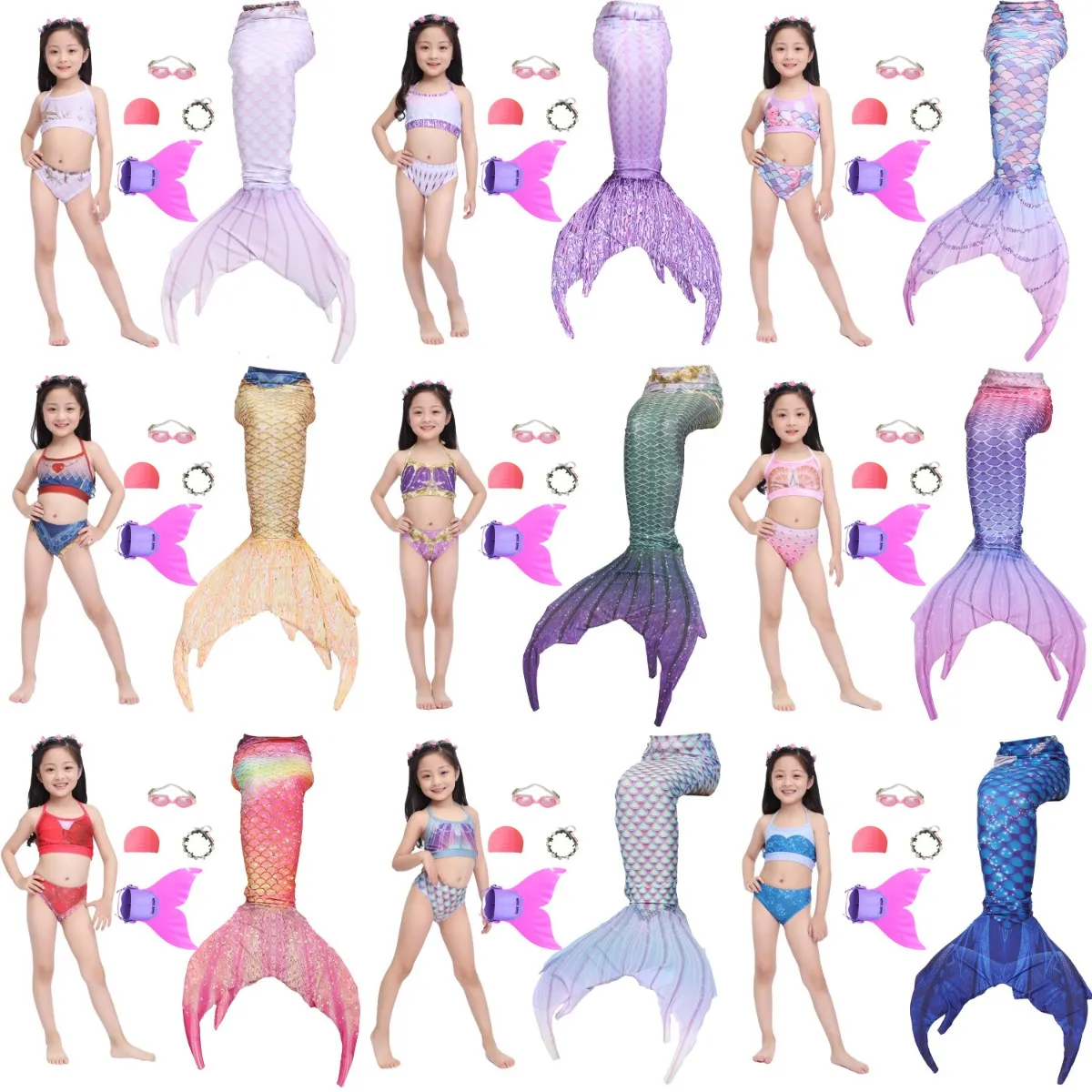 Купальник детский с моноластами и хвостом русалки для девочек|Костюмы из фильмов