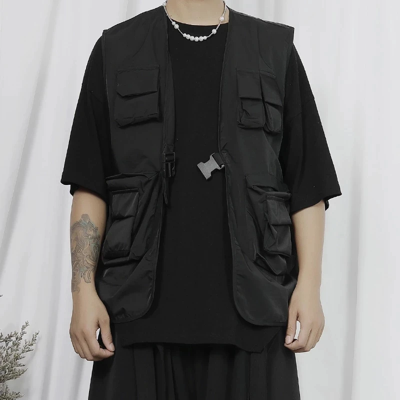 

Large Design Men's Vest Japanese Trend Multifunctional Style Men's And Women's Multi Pocket Loose Vest Casual Coat