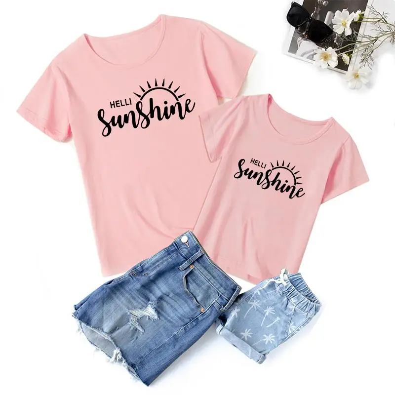 

MVUPP/летние одинаковые комплекты для семьи Одежда для мамы и дочки с надписью «sunshine» хлопковые футболки с короткими рукавами для мамы и дочки