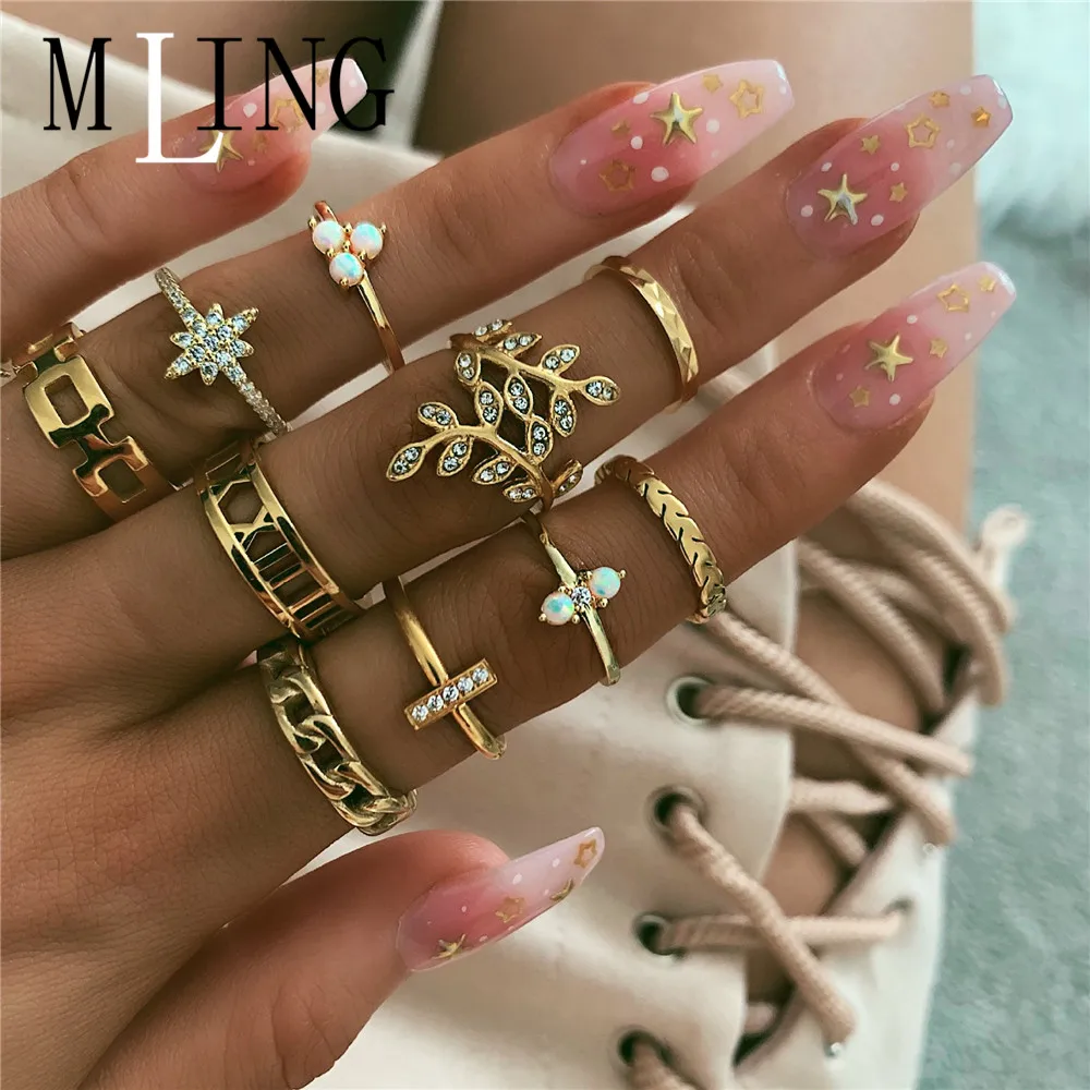 Женский винтажный набор колец MLING с кристаллами из золотого сплава 9