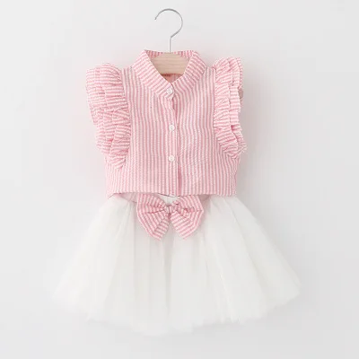 Комплект одежды для девочек новинка 2019 летний костюм рубашка с рукавом присоской