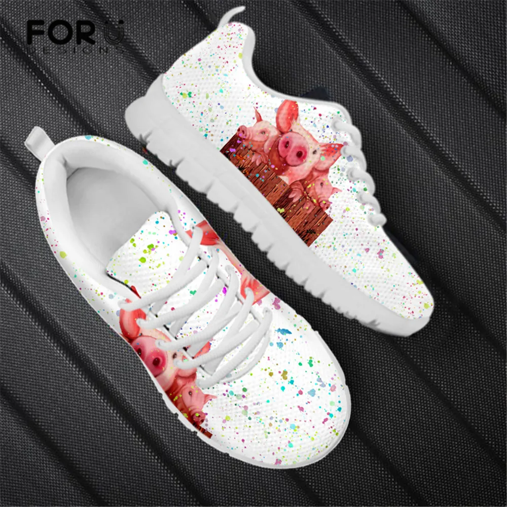 

FORUDESIGNS 3D Cute Pink Pig Pattern Lady Flat Shoes Lightweight Mesh Sneakers Comfortable Women's Shoes Girl Casual Walk Shoe