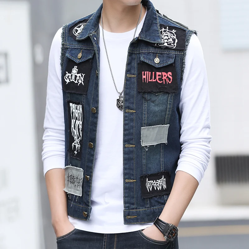 

YISU Men's vest jacket 2020 autumn new Lapel Sleeveless vest Casual Slim Water wash Hiphop trend All-match Fashion top