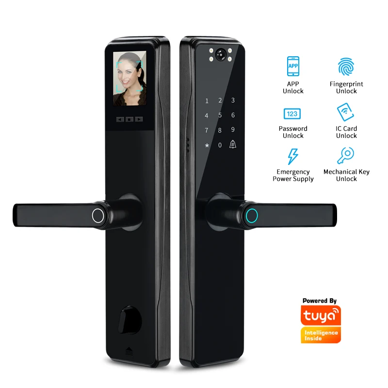 Review Wholesale Safety Electronic Automatic Tuya App Smart Door Lock with Camera