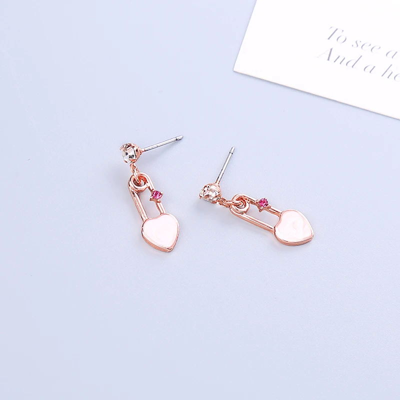 Романтические уникальные серьги-капли с эмалью в форме сердца блестящими