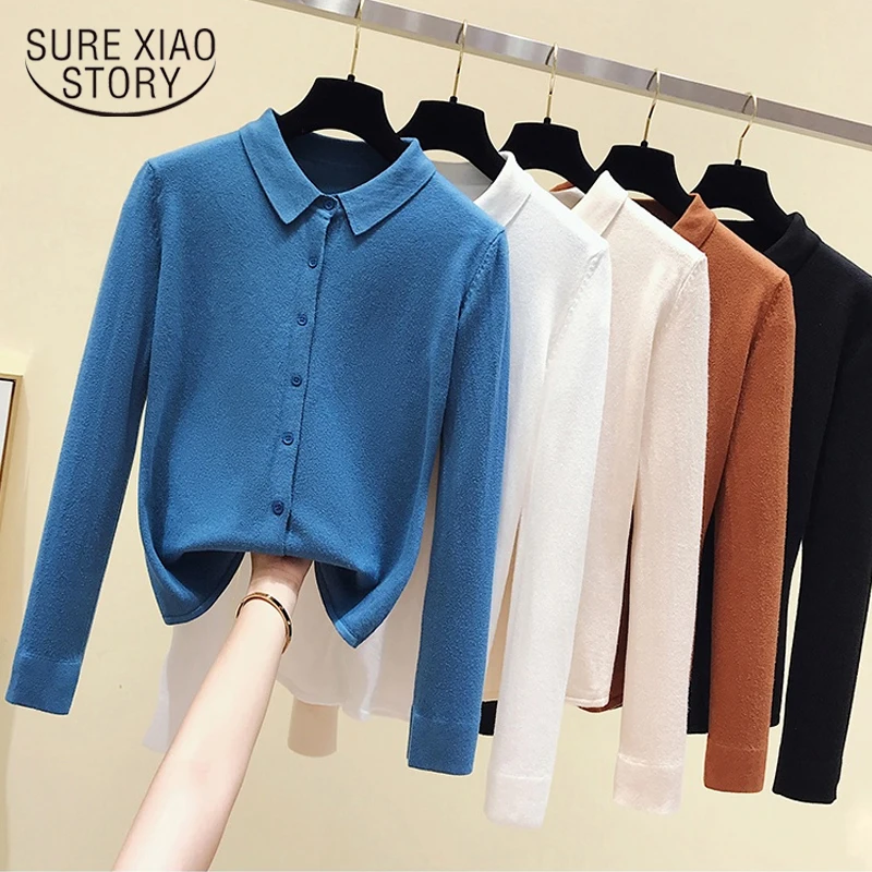 

Autumn Winter Polo Collar Knitted Cardigan Loose Lazy Lapel Bottoming Shirt Long Sleeve Single Breasted Women Sweater Coat 11181
