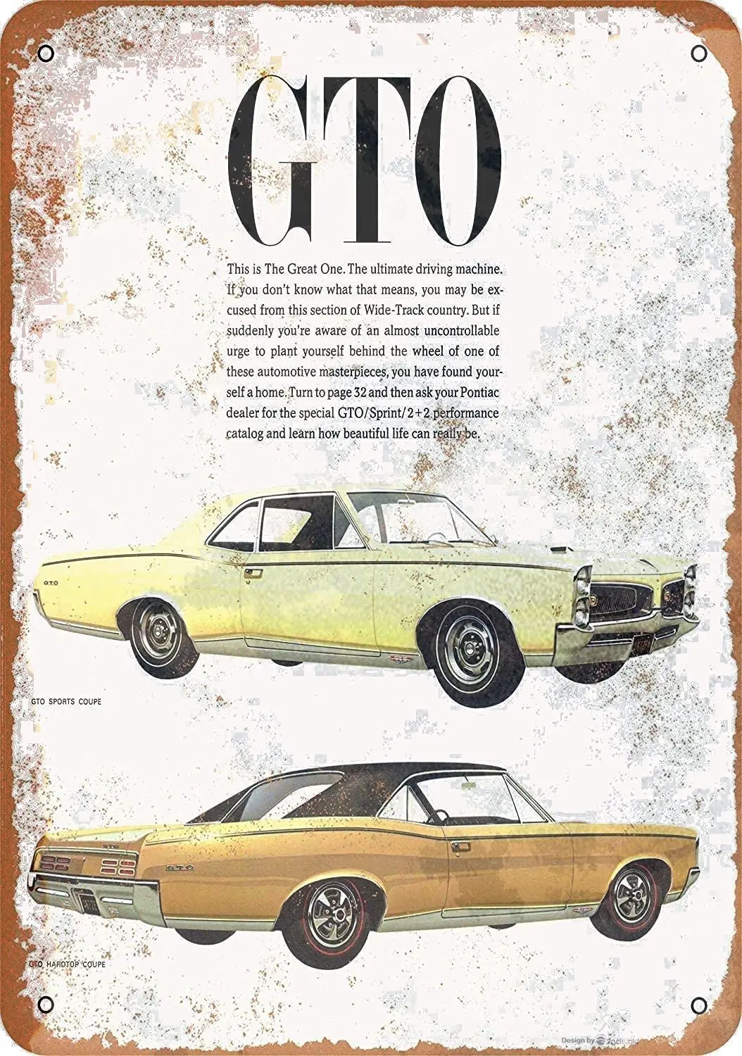 Оловянный плакат J.DXHYA металлический знак винтажный внешний вид 1967 Pontiac GTO