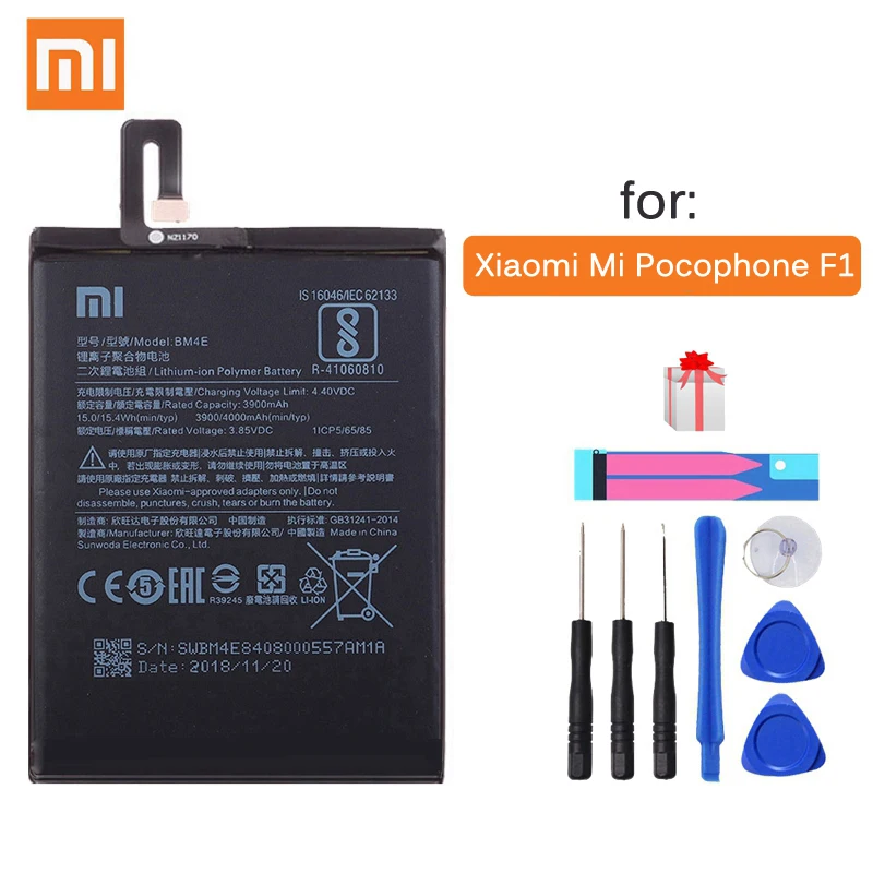 Xiao Mi Оригинальный аккумулятор для телефона BM4E Xiaomi Pocophone Poco F1 3900 мАч сменные