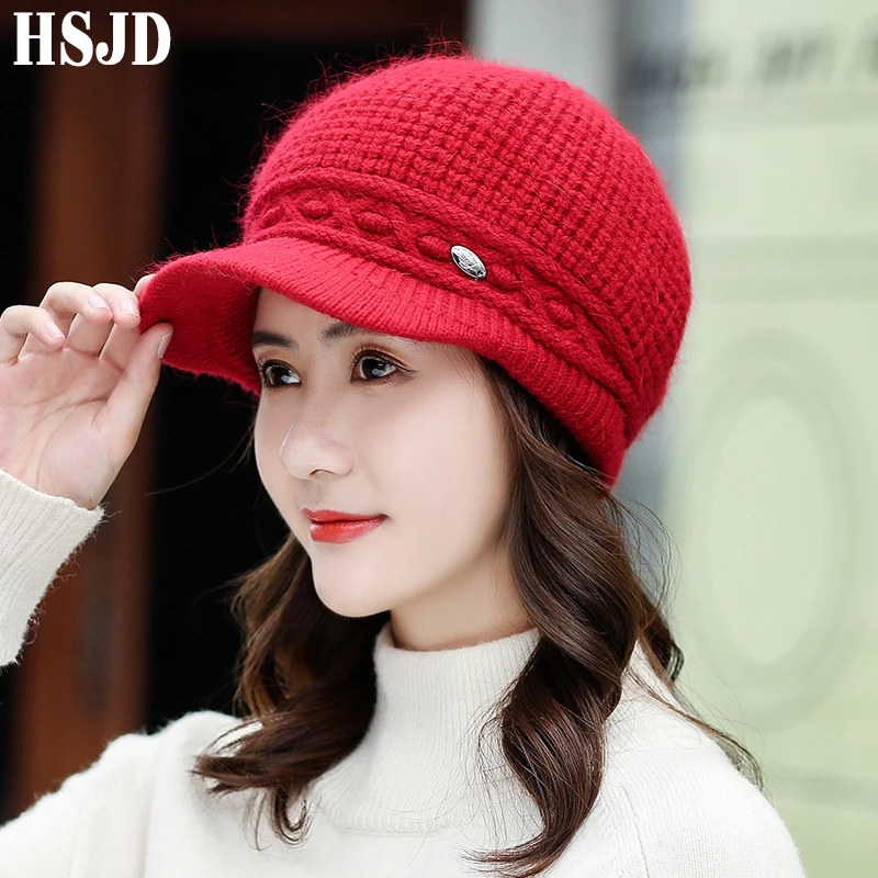 Шапка-бини женская вязаная однотонная из кроличьего меха | Аксессуары для одежды