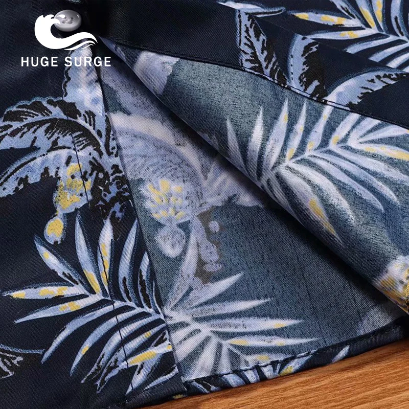 

HUGE SURGE Hawaiian Style Shirt Men Short Sleeve Summer Print Beach Korean Version Casual Trend Handsome Hong Kong Style Jacket