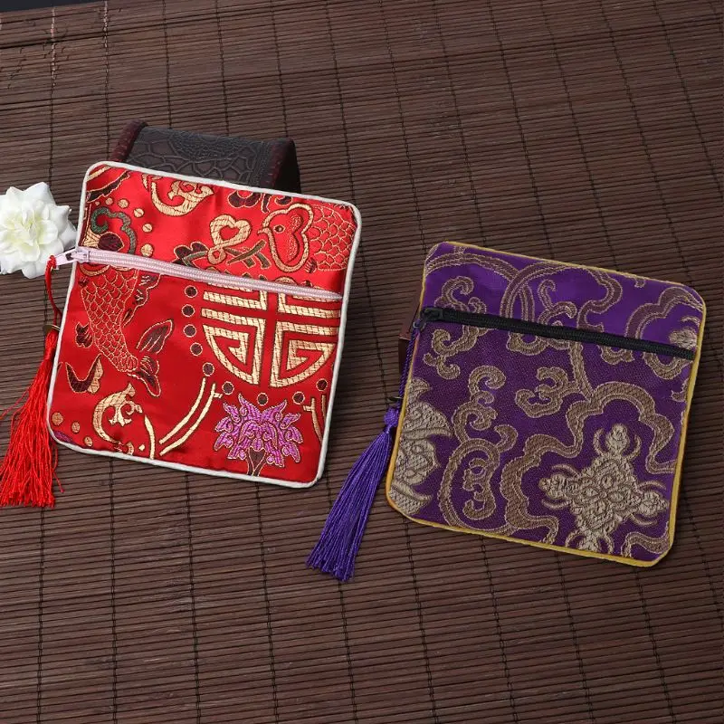 Classic Chinese Embroidery Jewelry Bag Organizer Silk Tassel Traditional Pouch