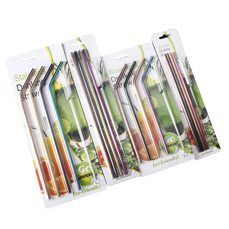 4pcs Metal Straw Set Reusable 304 Stainless Steel Drinking Eco-Friendly Rainbow For Mugs 20/30oz |