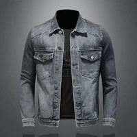 2021 spring fall fashion casual mens pure color single breasted slim business casual long sleeve mens denim jacket