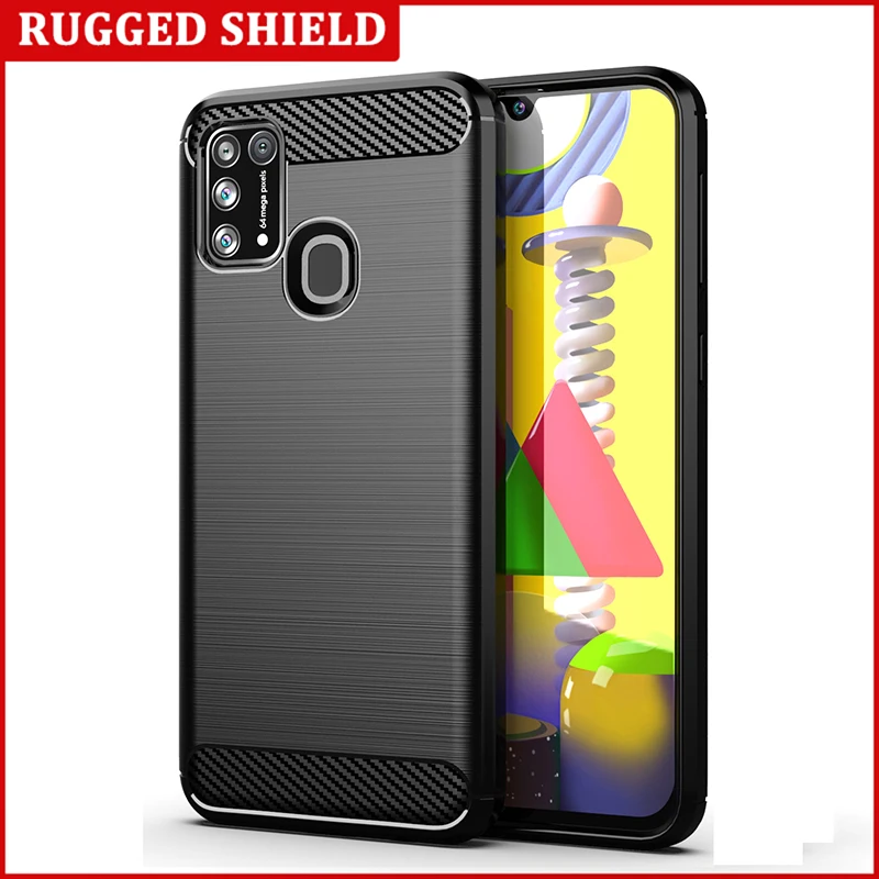 Чехол для Samsung Galaxy M21 силиконовая текстура из углеродного волокна матовый прочный