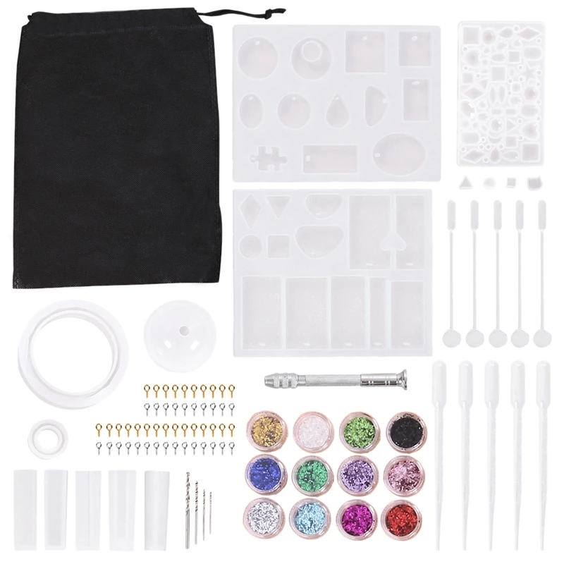 

140PCS/Set Silicone Casting Molds DIY Crystal Epoxy With Drill And Bag Tools Set For Jewelry Bracelet Craft Making