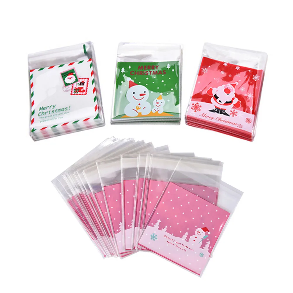 

100 шт./лот, упаковка для выпечки с рождеством, мультяшный Рождественский Санта-Клаус, снеговик, закуска, конфета, сумка для хранения конфет