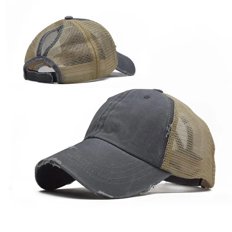 11 High Ponytail Adjustable Baseball Cap Mesh Trucker Baseball Hat Washed Baseball Cap Ponytail Hats For Men Women Multicolor - Цвет: 11