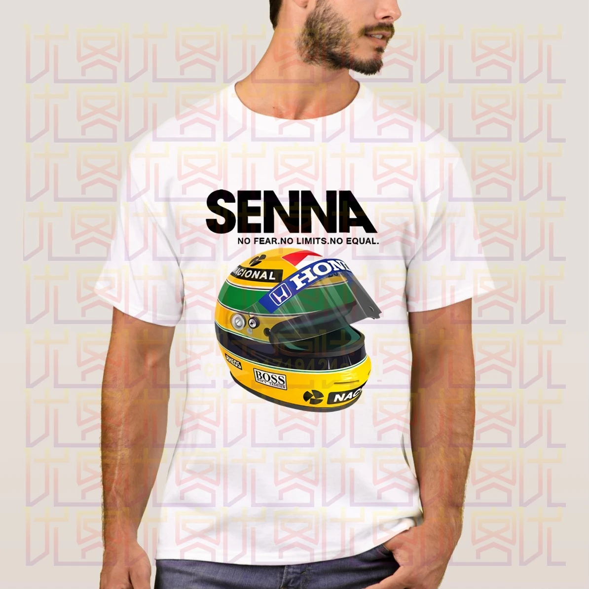 Айртон Сенна гоночный шлем черного цвета с надписью повседневные футболки 100%