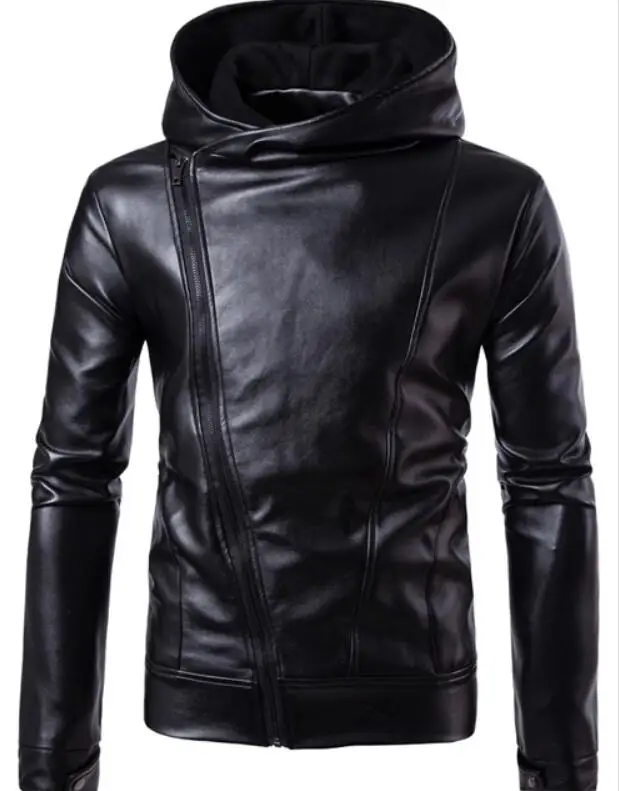

M-5XL / HOT / Spring and Autumn Men's New Fashion Jacke Personalized Large size collar locomotive diagonal zipper PU leathert