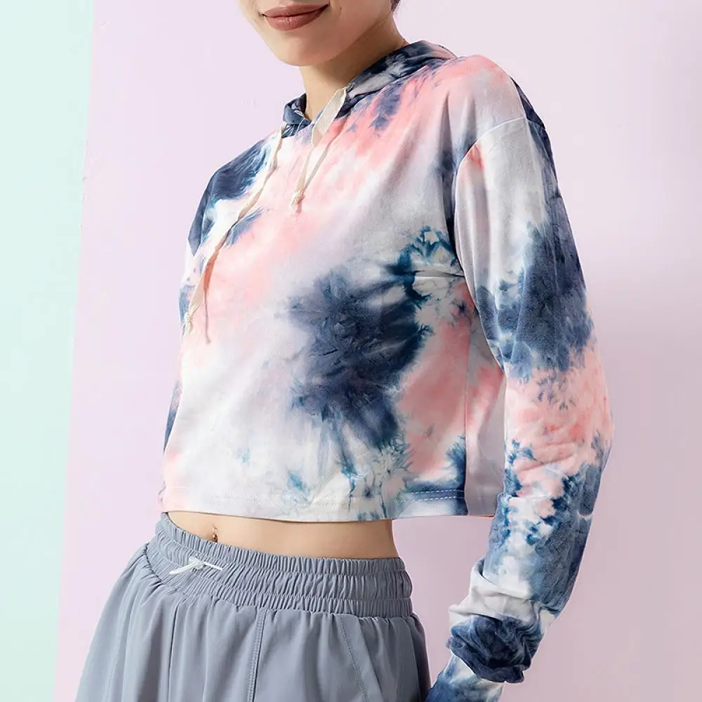 

Tie Dye Sports Top Women Long Sleeve Top Yoga Push Up Shirt Women Tranksuit Workout Sportswear Exercise Sports Running Gym Shirt