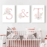 baby canvas posters nursery art painting watercolor pink flowers wall art canvas prints pictures for girls room decor cuadros