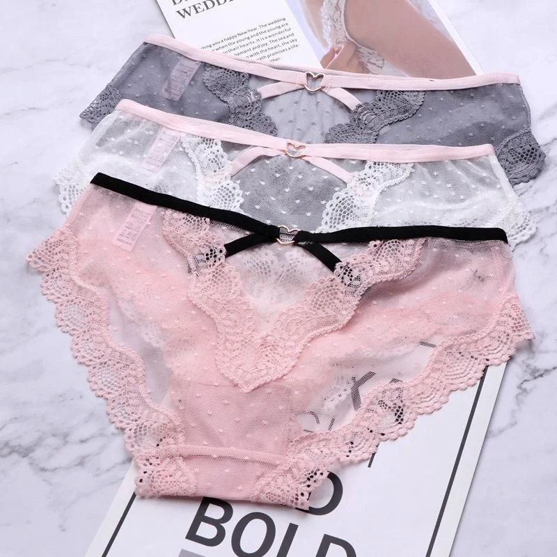 

Women Sexy Lace Lingerie Mesh Low-waist Panties Solid Transparent Underpants Fashion Comfort Soft Female Underwear Briefs New