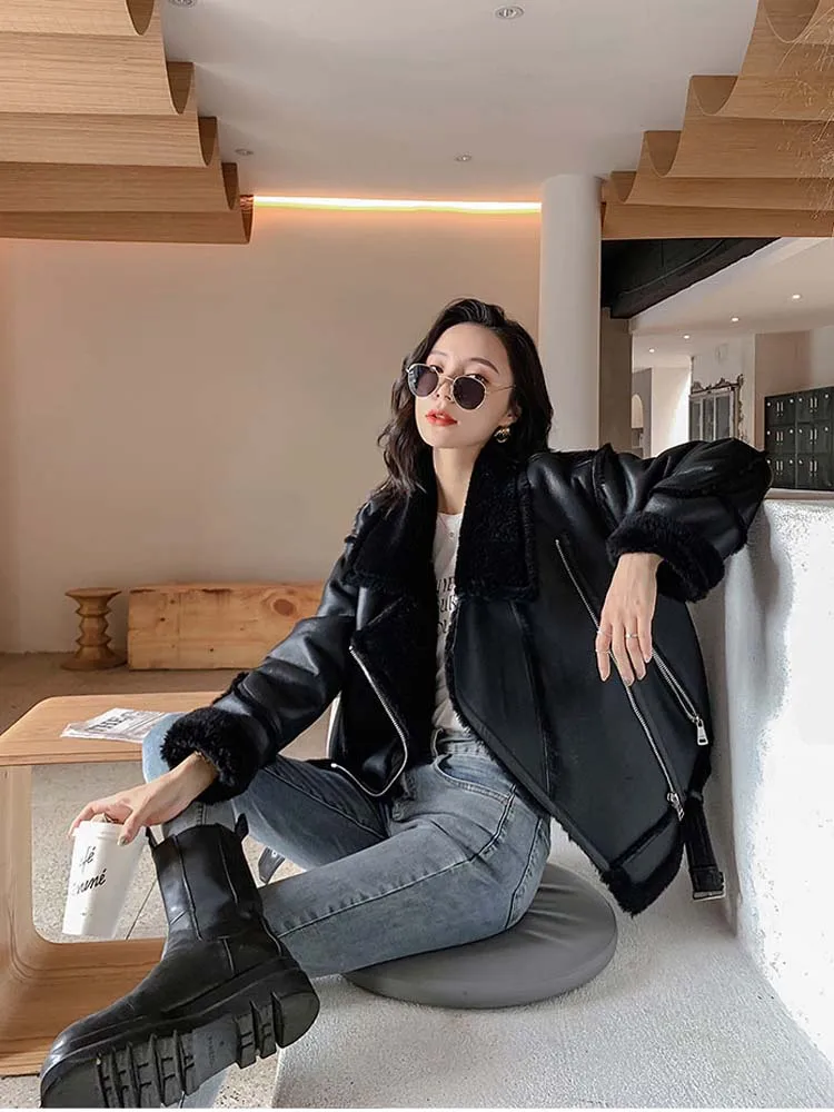 2022 New Winter Fashion Women's Sheepskin Coat 100% Genuine Shearing Jacket Wool Liner Warm Windbreaker for Female Loose Casaul