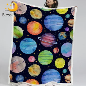 BlessLiving Colorful Planets Throw Blanket Stars Galaxy Sherpa Blanket Watercolor Blankets For Beds Outer Space Home Textiles 1