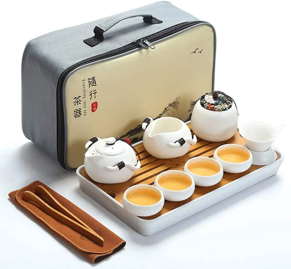 

Kungfu Tea Set, Portable Travel Tea Set with Teapot,Teacups,Tea Canister,Tea Tray and Gift Bag for Travel,Home,Outdoor,Office
