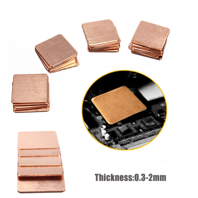 

5pcs 0.3mm-2mm 99% red Copper Shim Heatsink thermal Pad Copper sheet Laptop GPU CPU Chip computer 's component heat dissipation