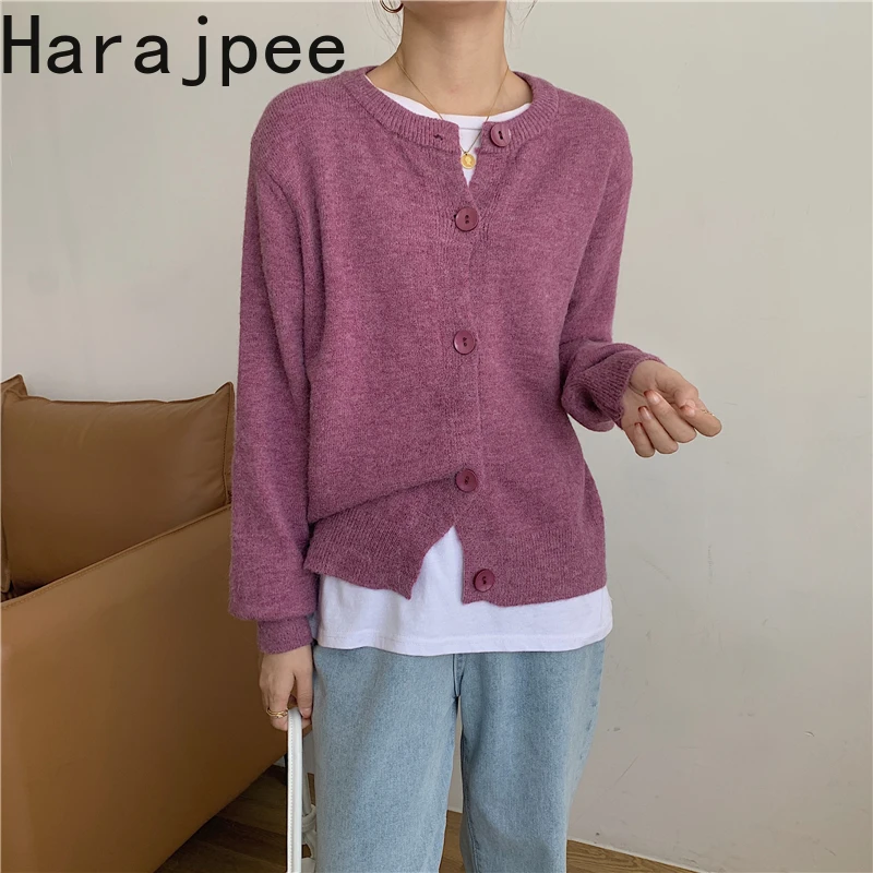 

Женский утепленный свитер Harajpee, свободный однобортный уличный кардиган с длинными рукавами, в Корейском стиле ретро, осень 2021