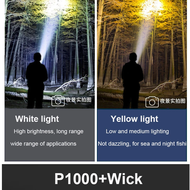 

Newest Yellow And White Dual Light Source Flashlight Lanterna Outdoor USB rechargeable Led Spotlight Portable Searchlight