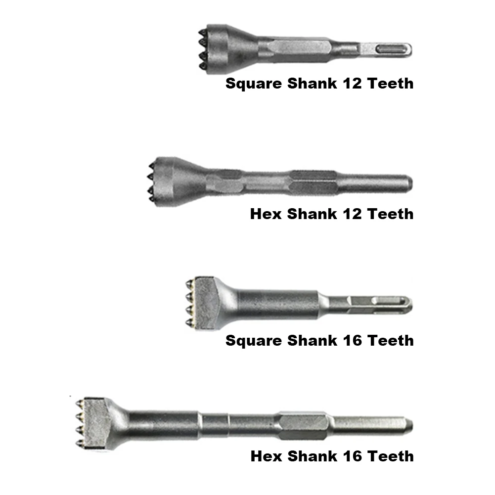 

Pavement Gouge 12 16 Teeth Wall Repasting Tool Cement High Hardness Chisel Bit Point Groove Electric Mallet Square Hex Shank