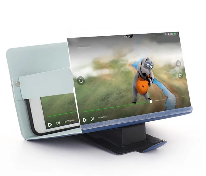 blue Держатель телефона 3D увеличитель для экрана телефона стереоскопический усилительный Настольный складной кожаный кронштейн держатель мобильного телефона держатель планшета - Цвет: blue