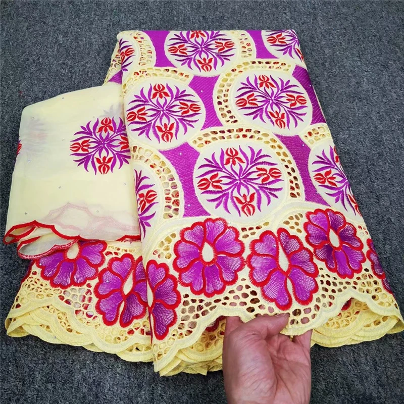 

Swiss Voile Lace Fabric With Chiffon Set Embroidery African Lace Fabric For Wedding 5+2Yard