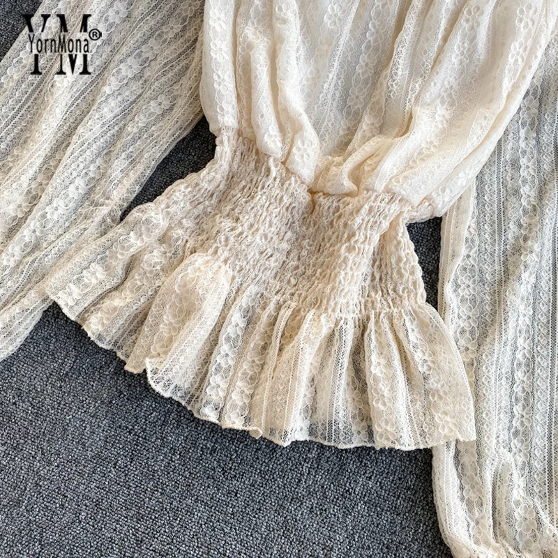 Новинка 2020 женские блузки весна-лето Модные прозрачные кружевные топы