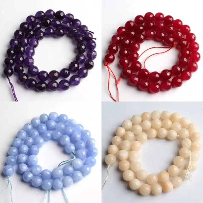 Natural Faceted Round Chalcedony Beads Purple/White /Blue /Red For DIY Making Bracelet Necklace Jewelry 4/6/8/10/12/14mm | Украшения и
