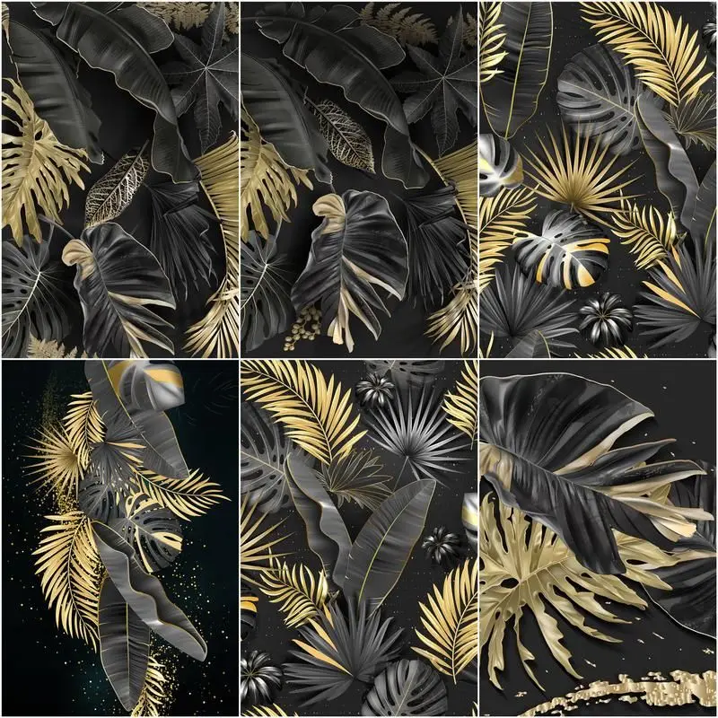 

GATYZTORY DIY Oil Painting Golden Leaf Drawing On Canvas HandPainted Art Gift Coloring By Number Flower Kits Home Decoration