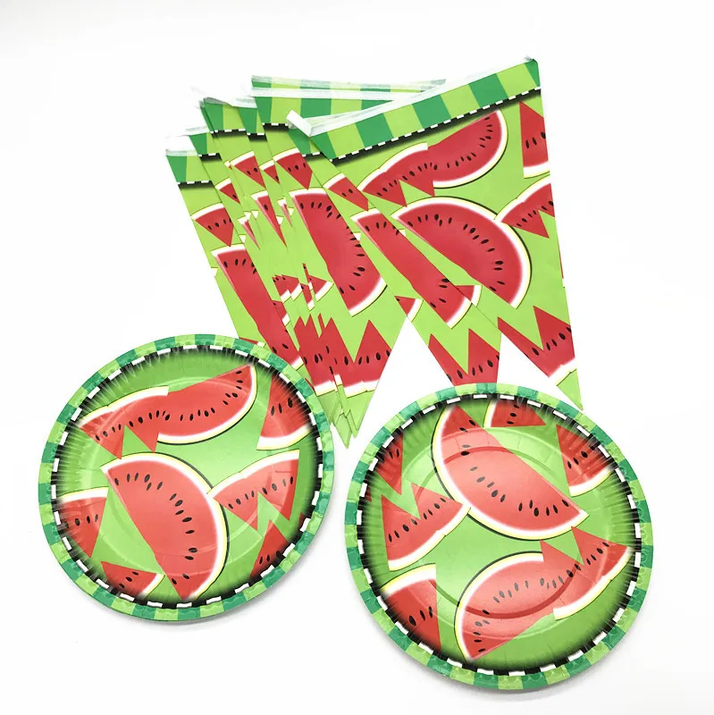 Летняя тема арбуз одноразовая посуда для первого дня рождения Декор бумажная