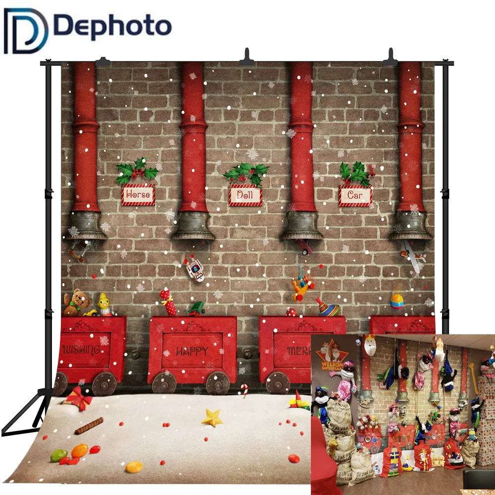 Фон для фотосъемки с изображением игрушечного завода снежного Красного поезда и