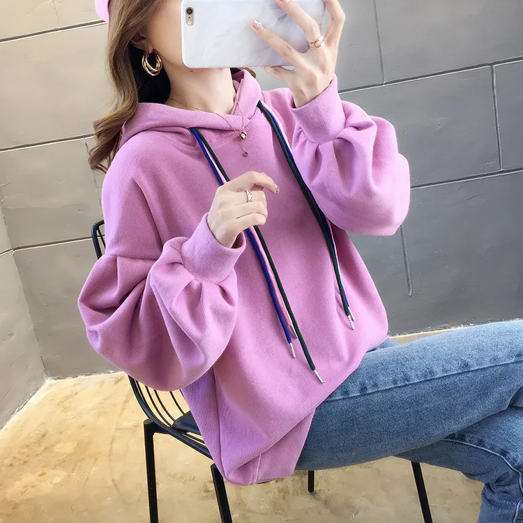 

Pure color hooded sweater women's fashion plus size women's clothing 2020 Korean version of the new cotton ladies student jacket