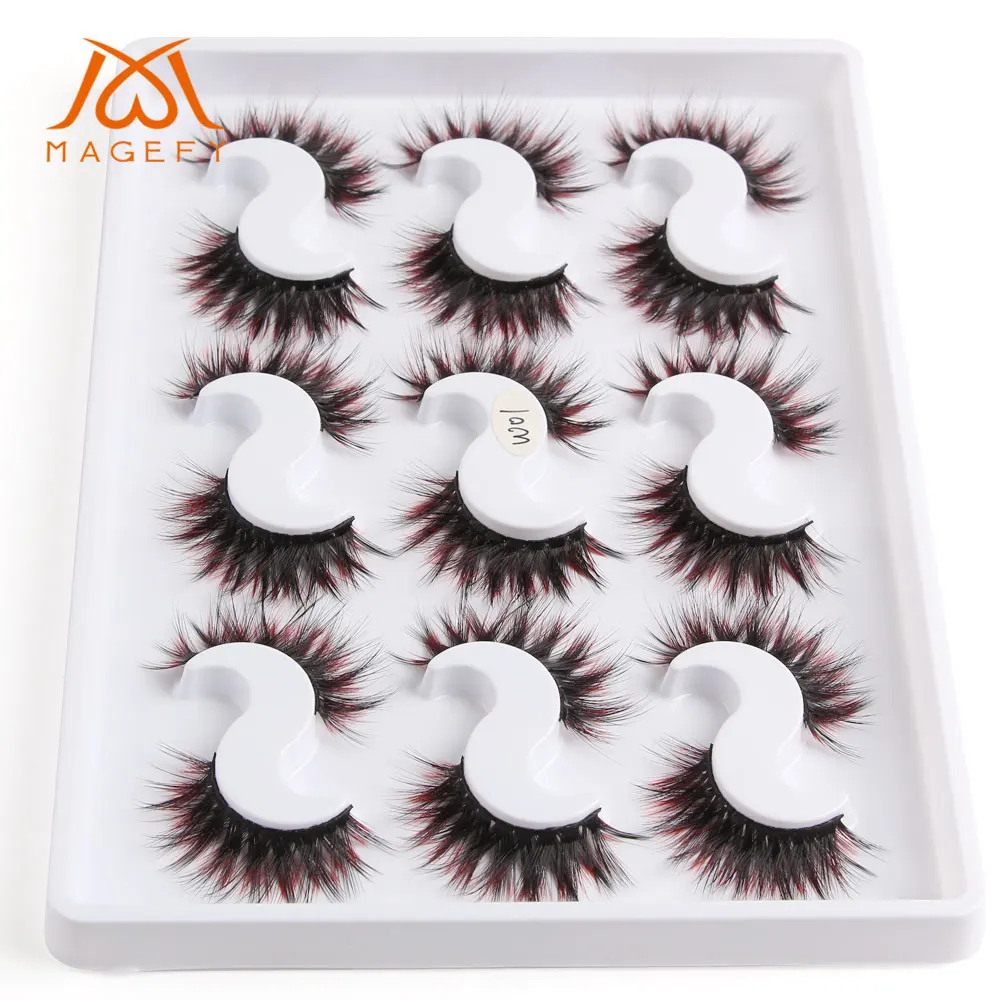 

MAGEFY 9 Pairs/box Colorful False Eyelashes Blue Orange Black Faux 3d Mink Eye Lashes Extension Volume Lashes Beauty Makeup