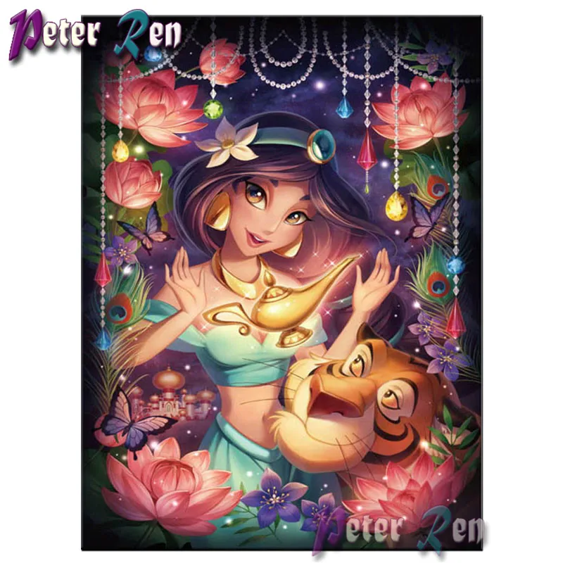 

5d Diamond Painting full Square\Round Rhinestone Embroidery Mosaic Cartoon princess with tiger flower pictures art Children gift
